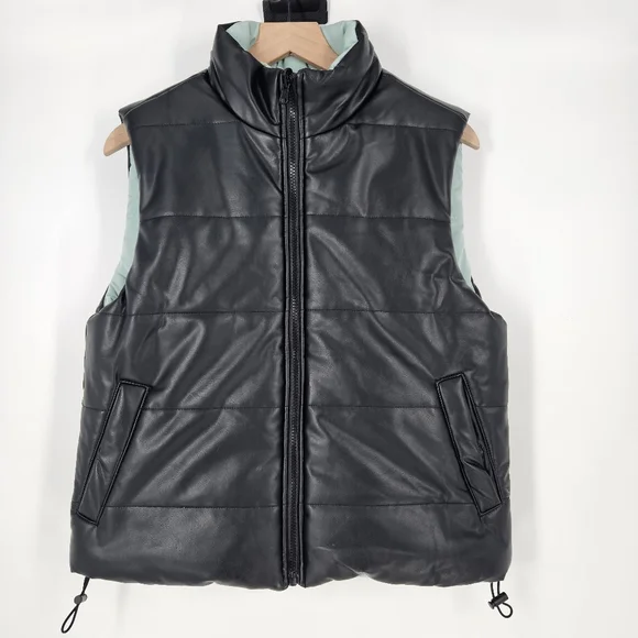 IVL Collective Revolve Black & Green Faux Leather Reversible Puffer Vest - Picture 11 of 14